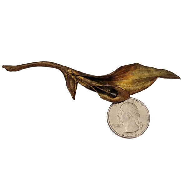 Michael Michaud Bronze Calla Lily Center Genuine Freshwater Pearl Brooch E755 - Picture 6 of 9